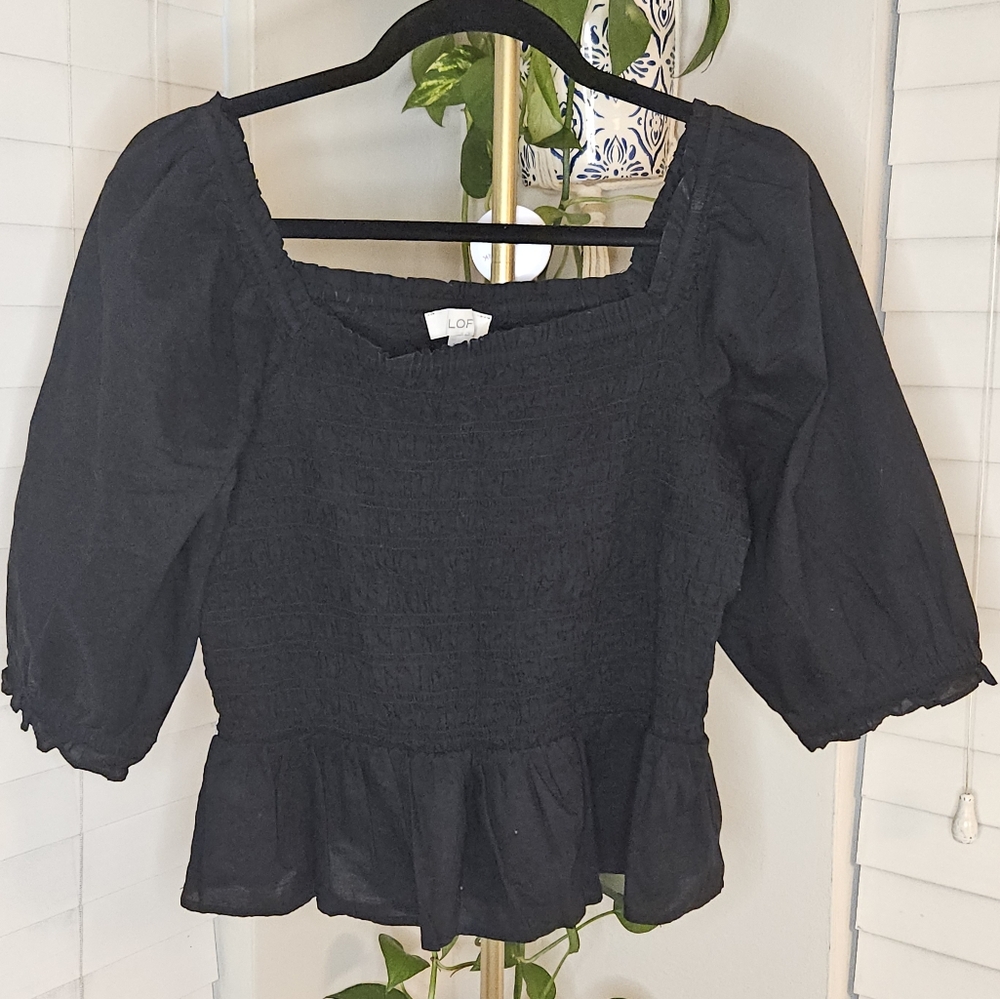 LOFT Black Smocked Blouse